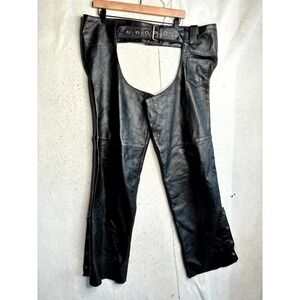 Xelement Biker Riding Chaps Mens 38 Black Leather Buckle Waisted Ankle Zipper